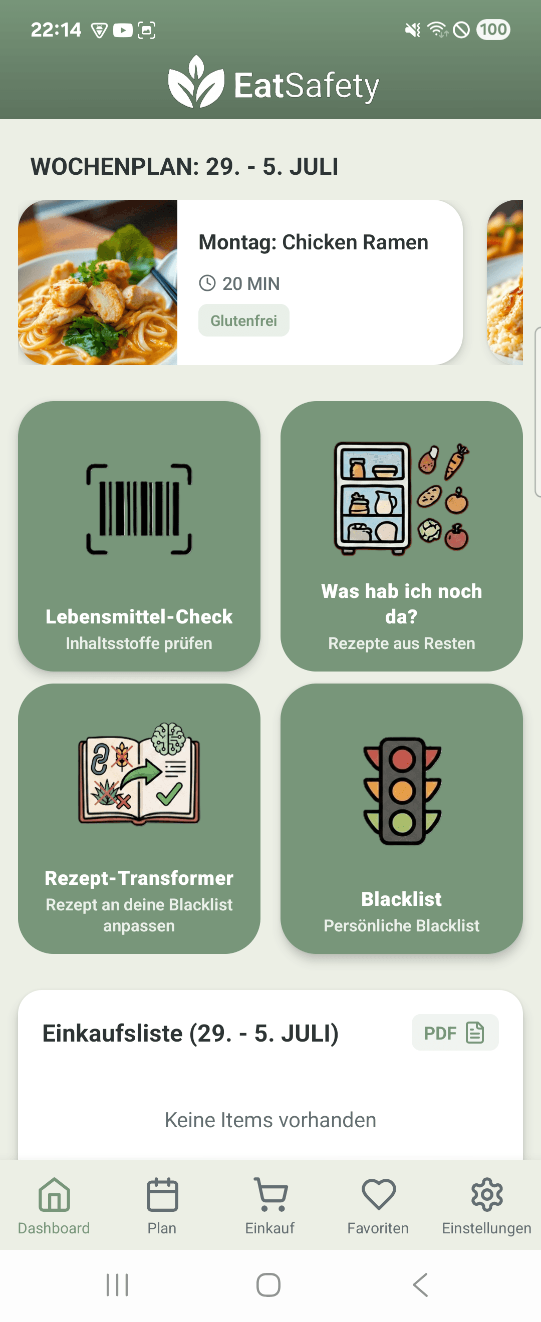 EatSafely – Weekly plan